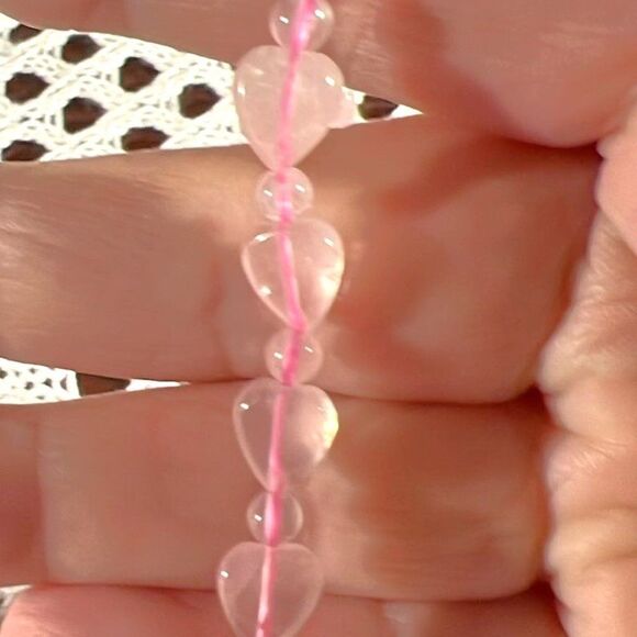 Genuine Rose Quartz Heart Beaded Stretch Bracelet - NEW! - Picture 4 of 5